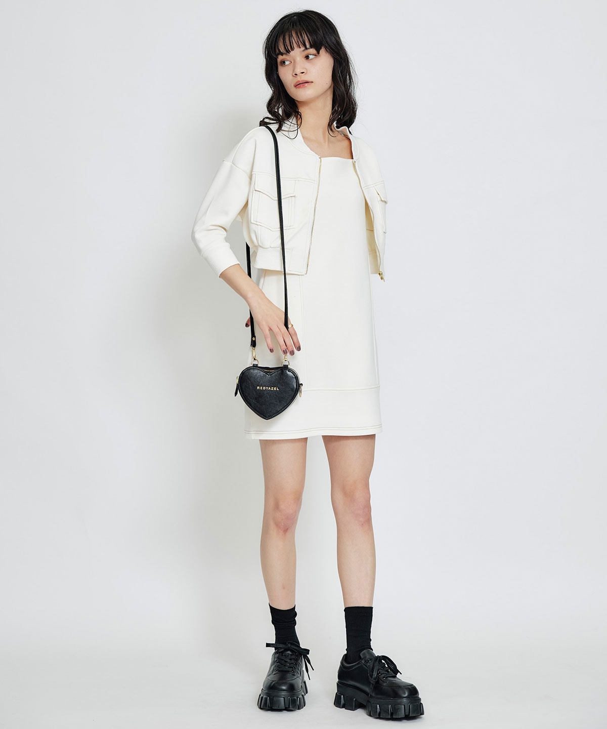 【セットアップ可能】バイカラーステッチカットミニワンピース