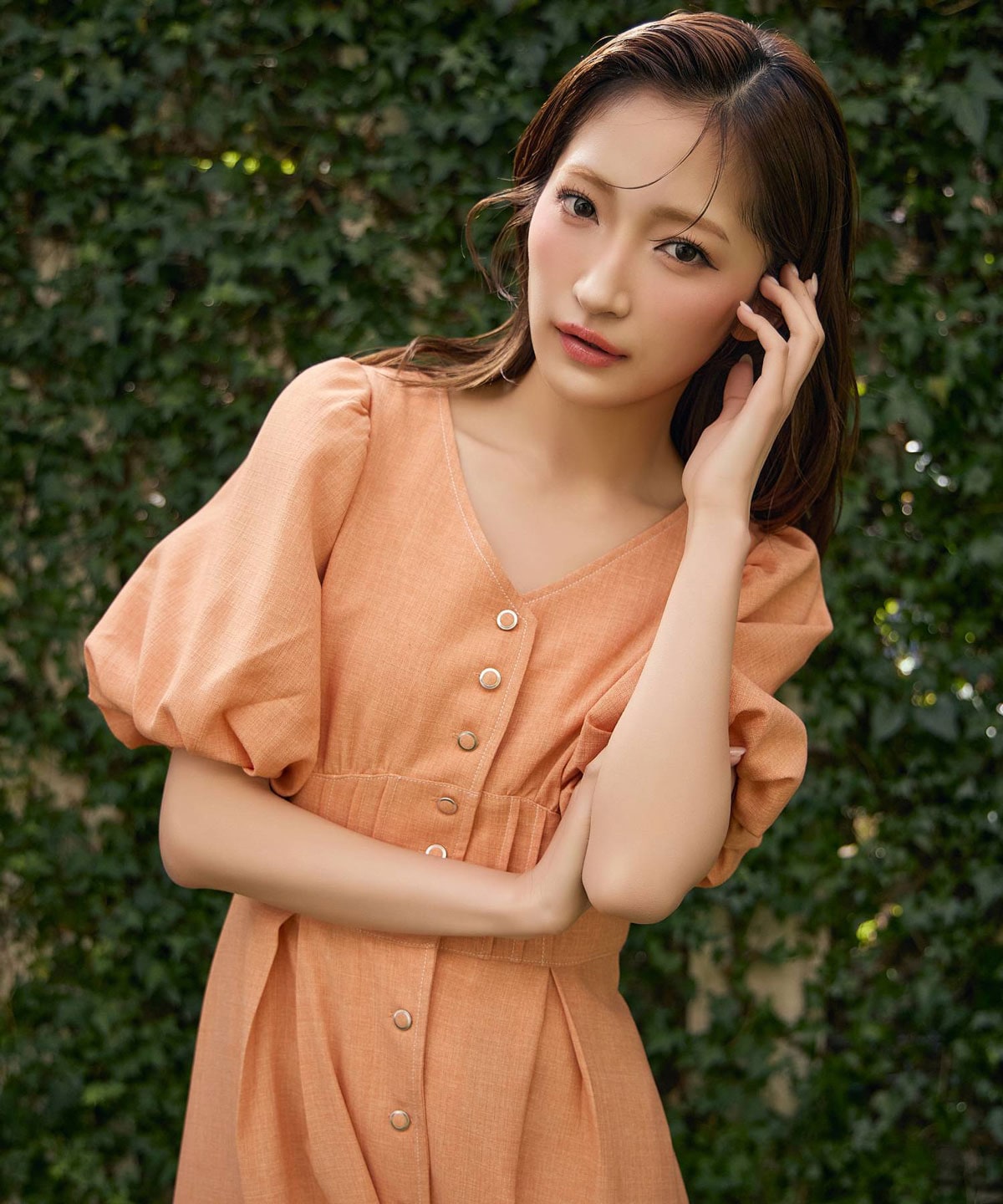 コルセットバルーンスリーブフレアロングワンピース