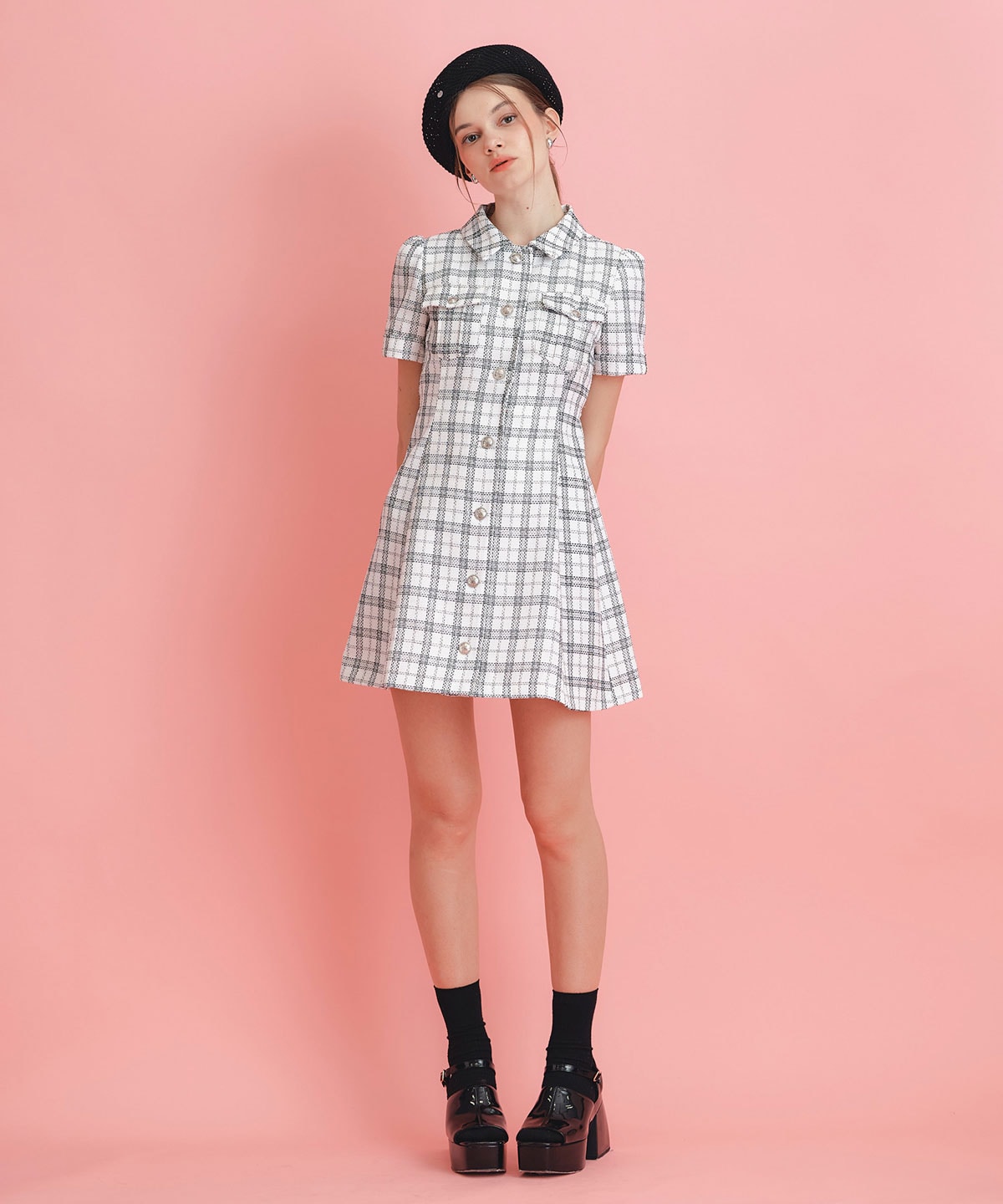サマーツイードチェックシャツミニワンピース