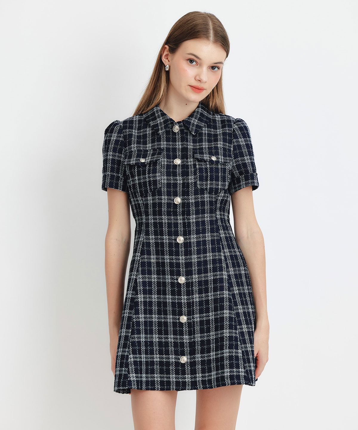 サマーツイードチェックシャツミニワンピース
