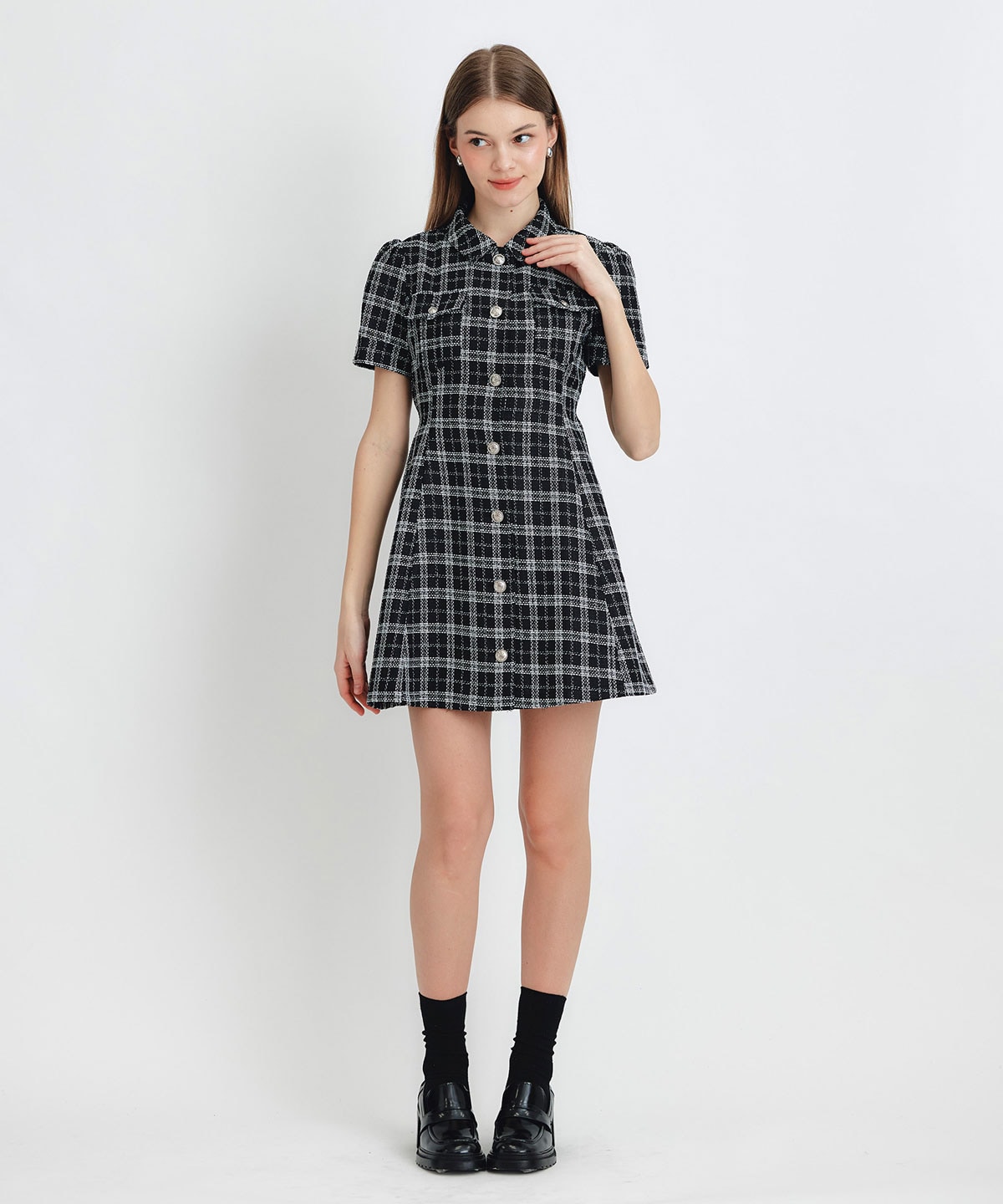 サマーツイードチェックシャツミニワンピース