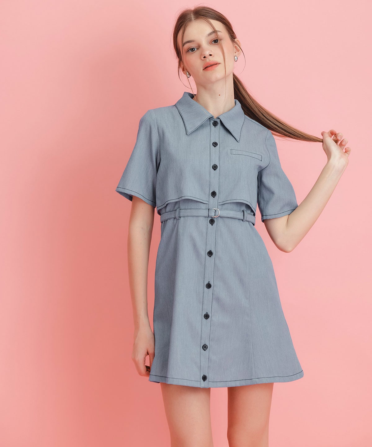 レイヤードライクコントラストフレアミニワンピース