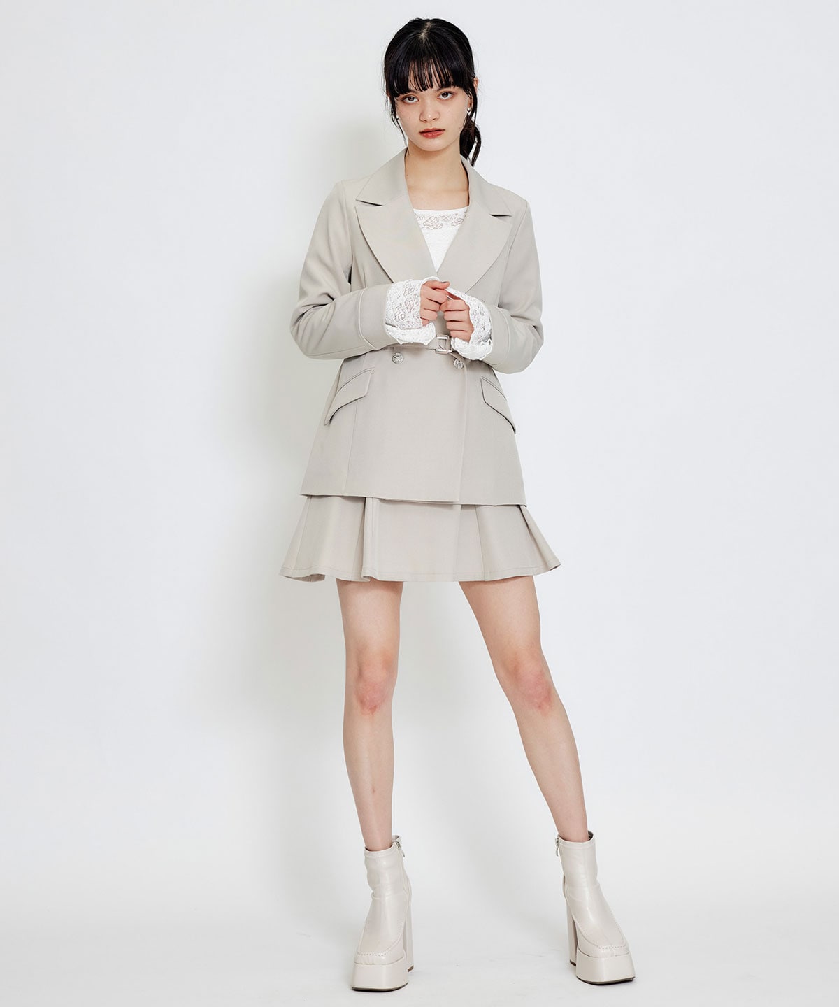 【セットアップ可能】ワイドカラーミドルダブルジャケット