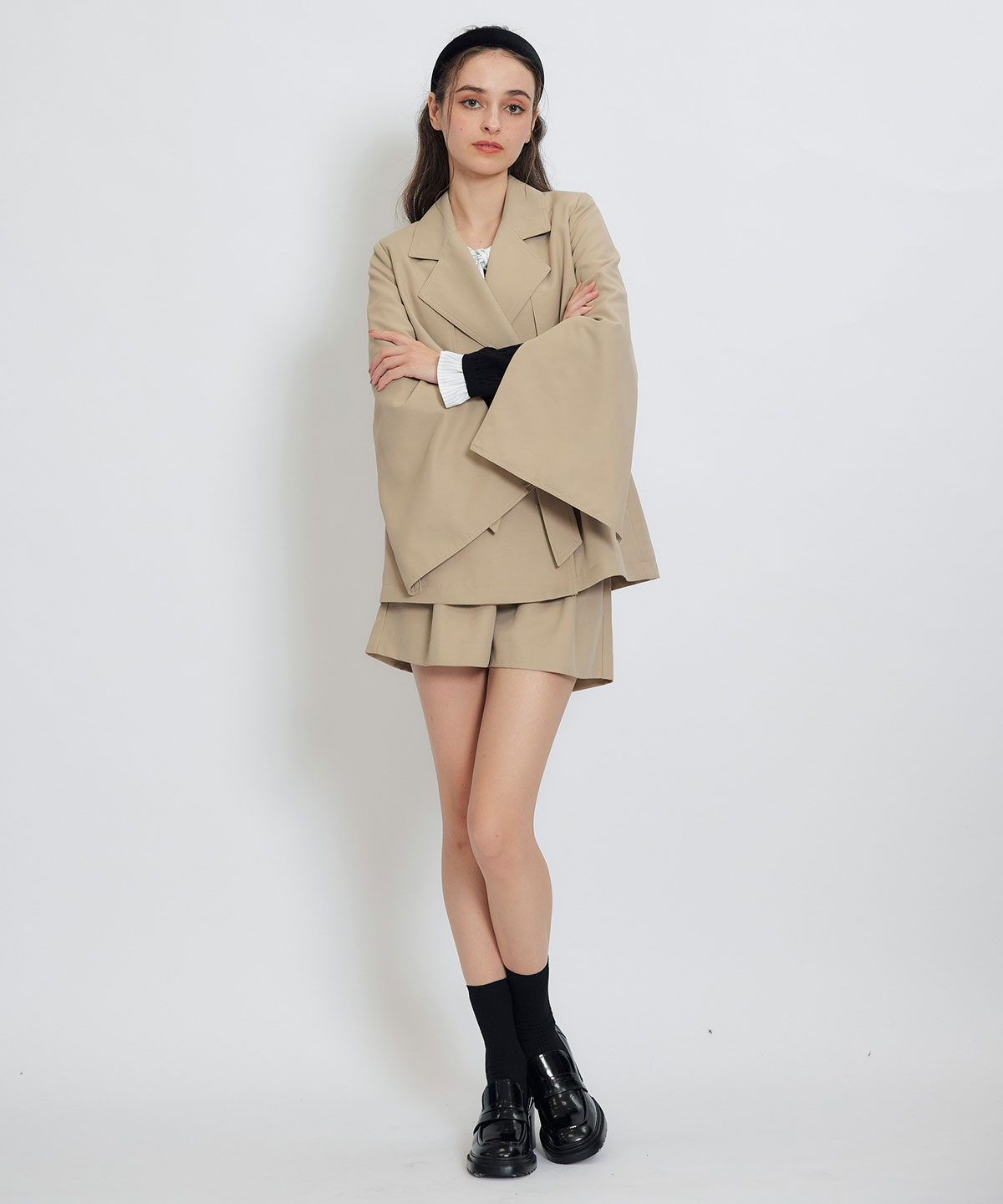 【セットアップ可能】2WAYエンブレムボタンミドルトレンチコート