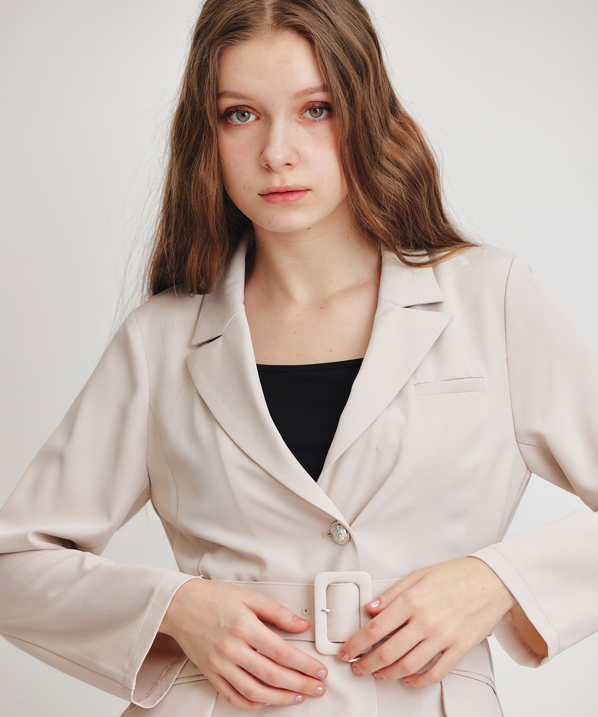 【セットアップ可能】アイシーカラーウエストマークベルトテーラードジャケット