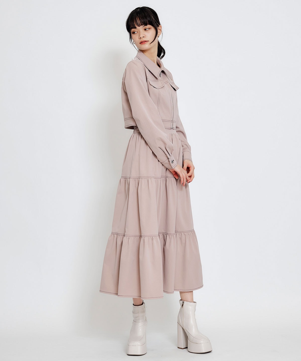 【セットアップ可能】バイカラーステッチショートジャケット