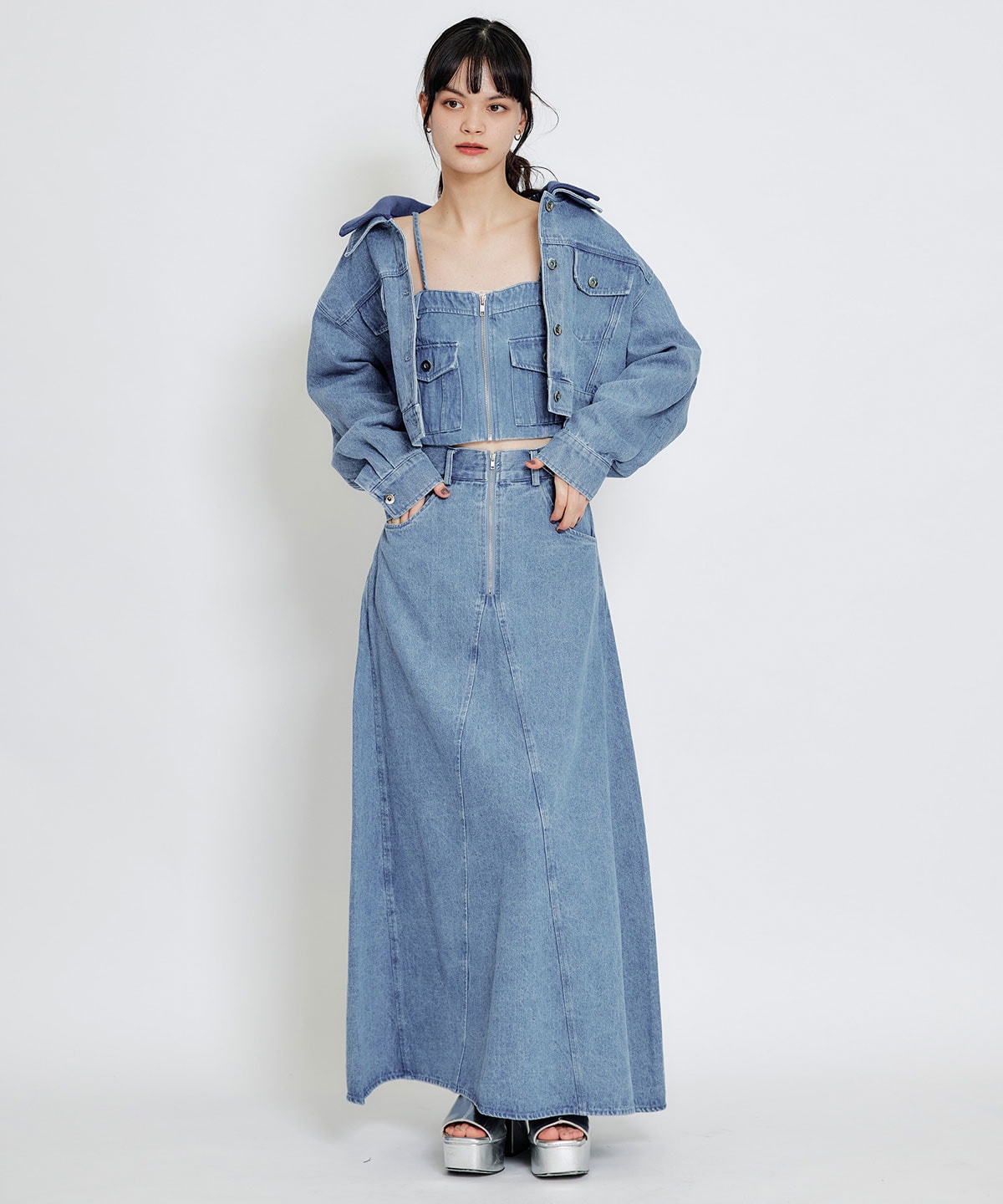 【Chemical Wash Series】ケミカルウォッシュデニムダブルカラーGジャン