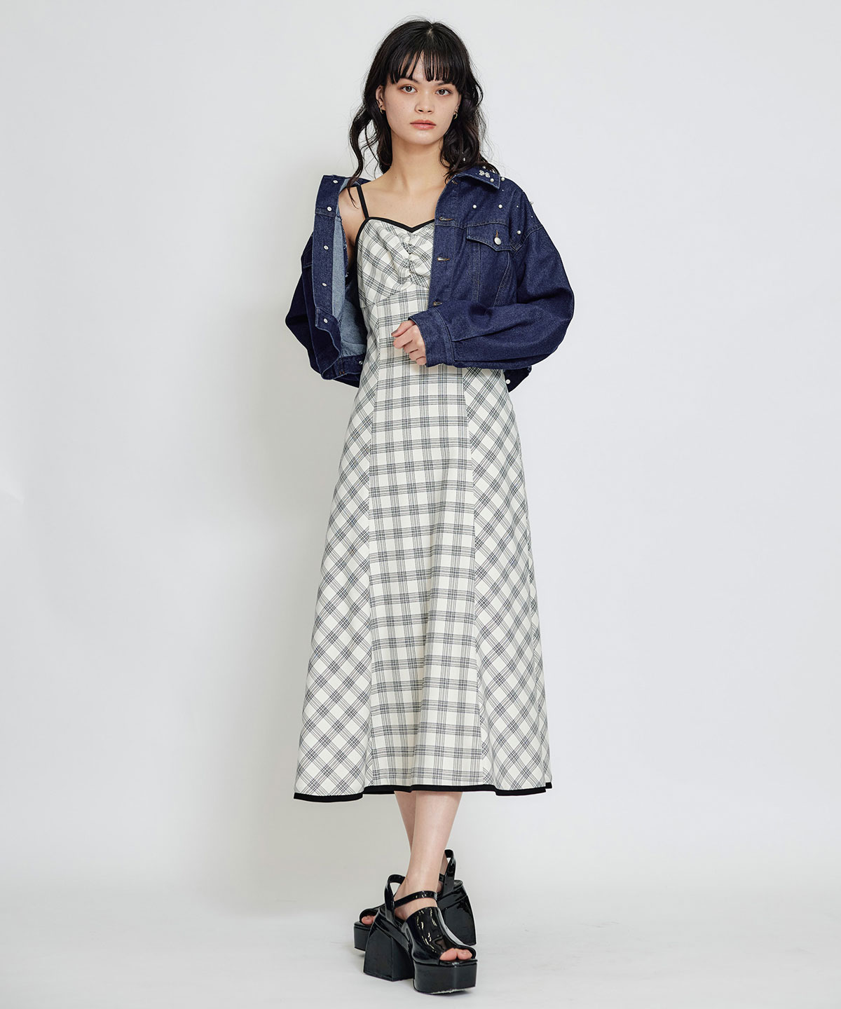 フラワービジューパールデニムジャケット