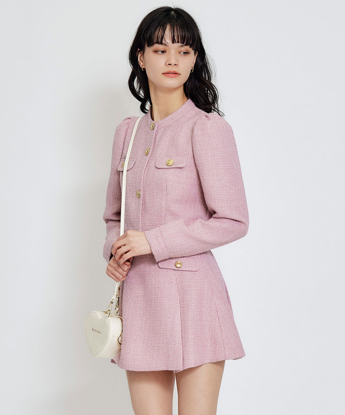 【セットアップ可能】スプリングツイードノーカラージャケット