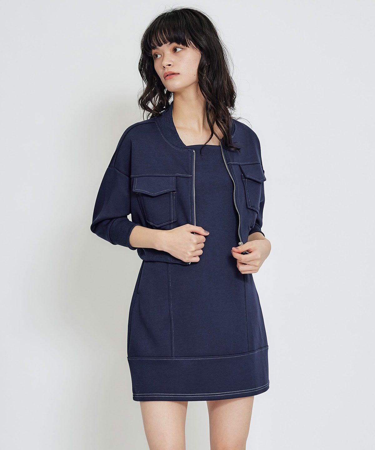 【セットアップ可能】バイカラーステッチカットブルゾン