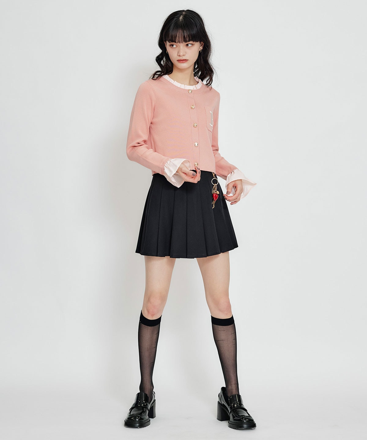 Rフリルレイヤードニットカーディガン