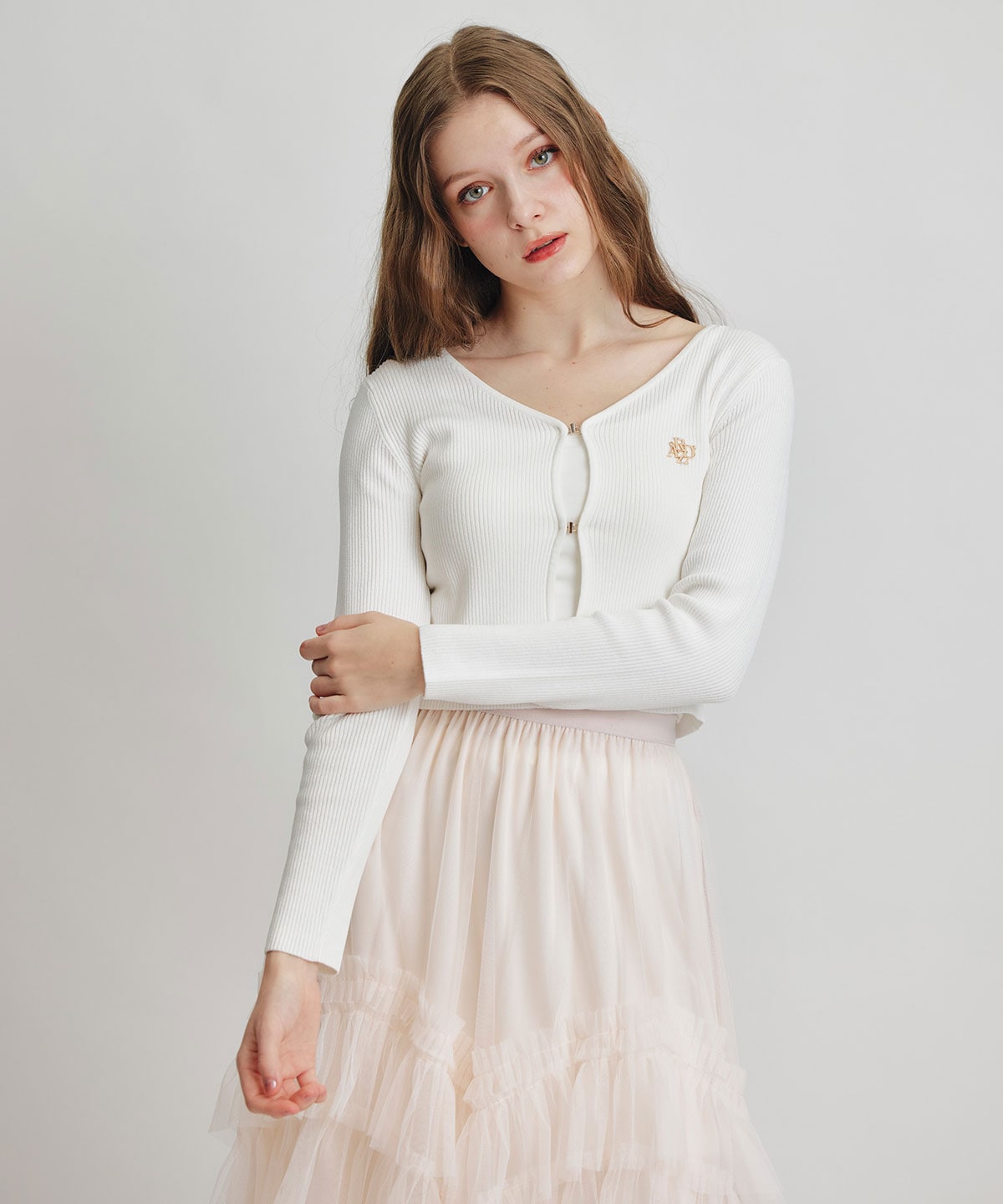 ロゴプレートリブニットカーディガン