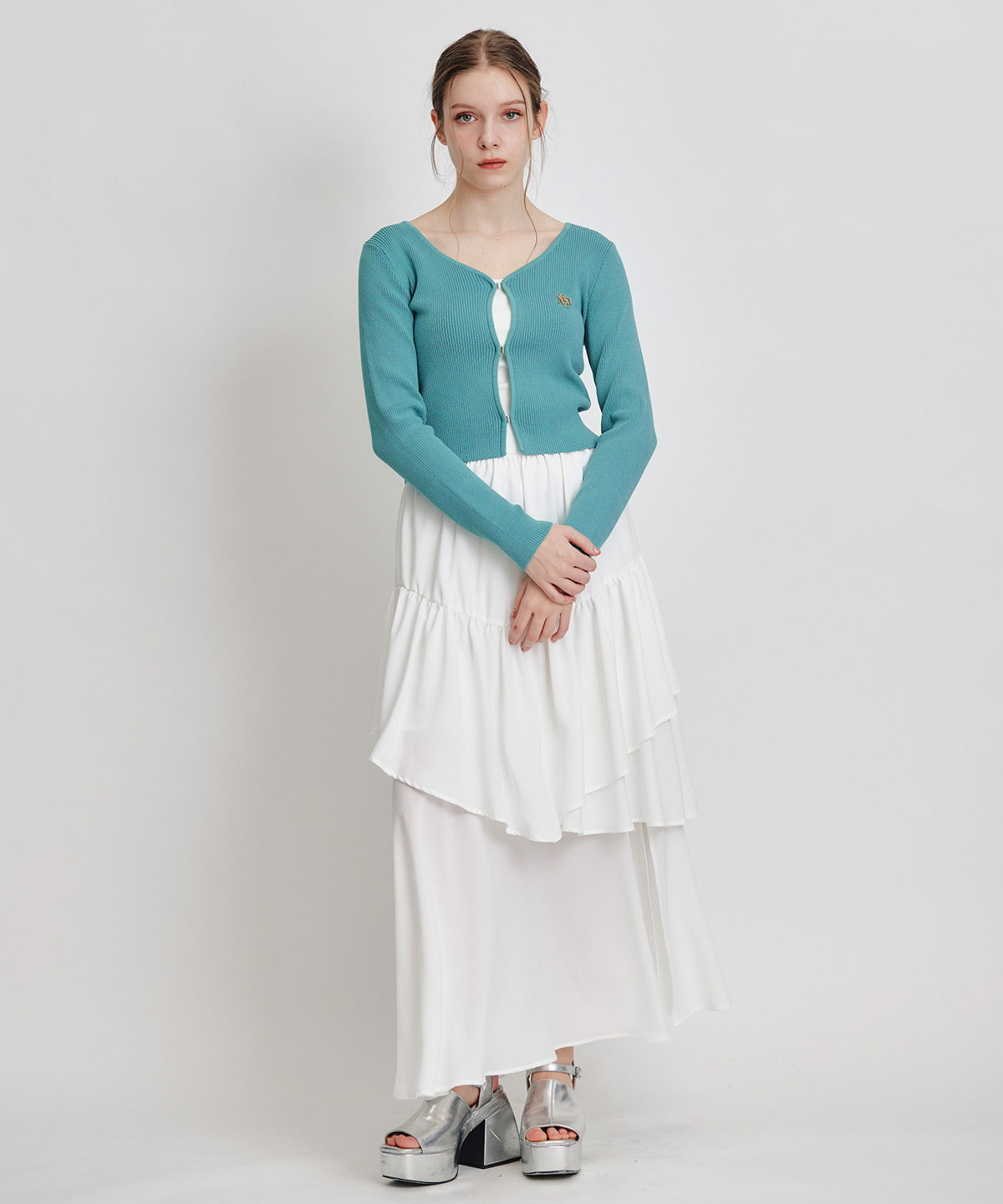 ロゴプレートリブニットカーディガン