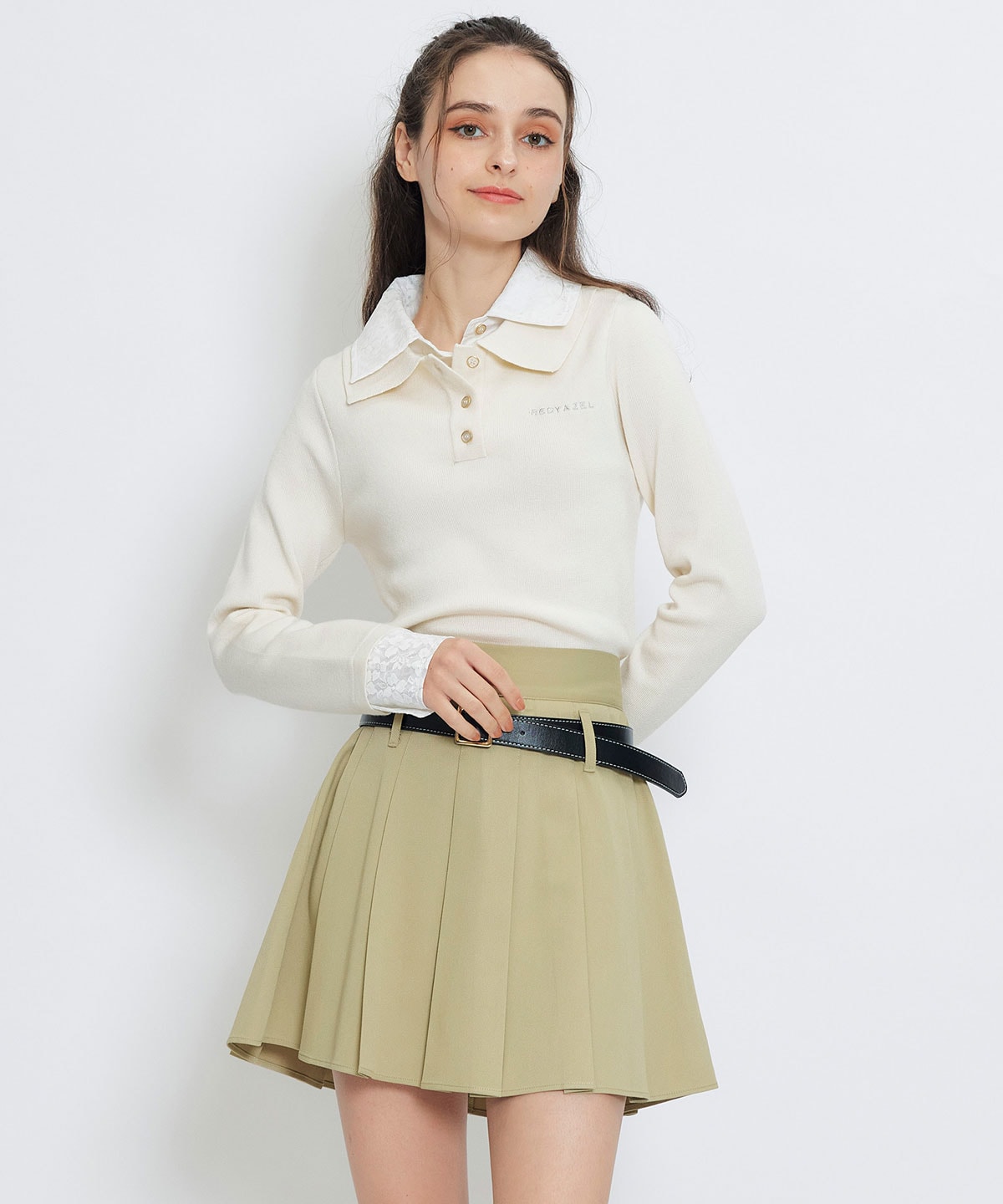 ダブルレースカラーポロニットプルオーバー