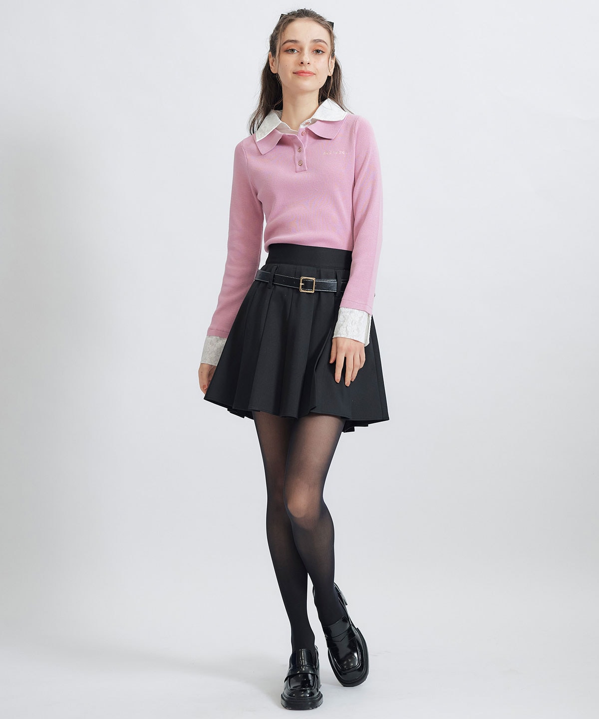 ダブルレースカラーポロニットプルオーバー