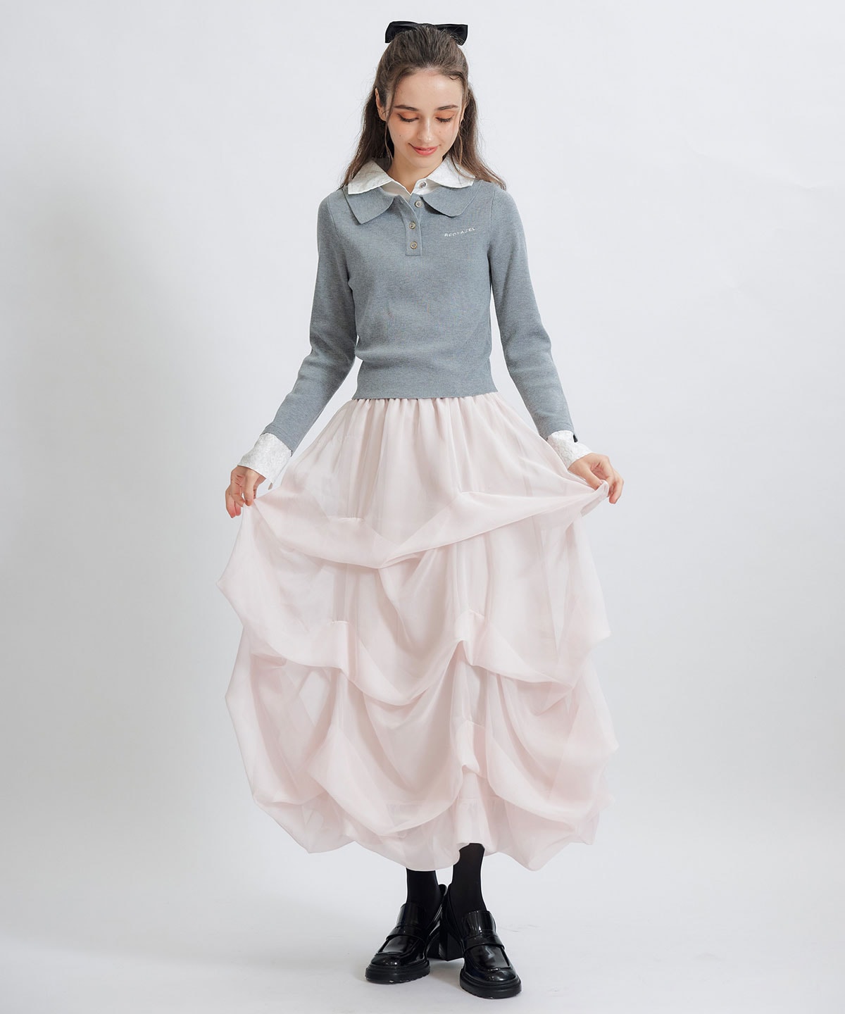 ダブルレースカラーポロニットプルオーバー