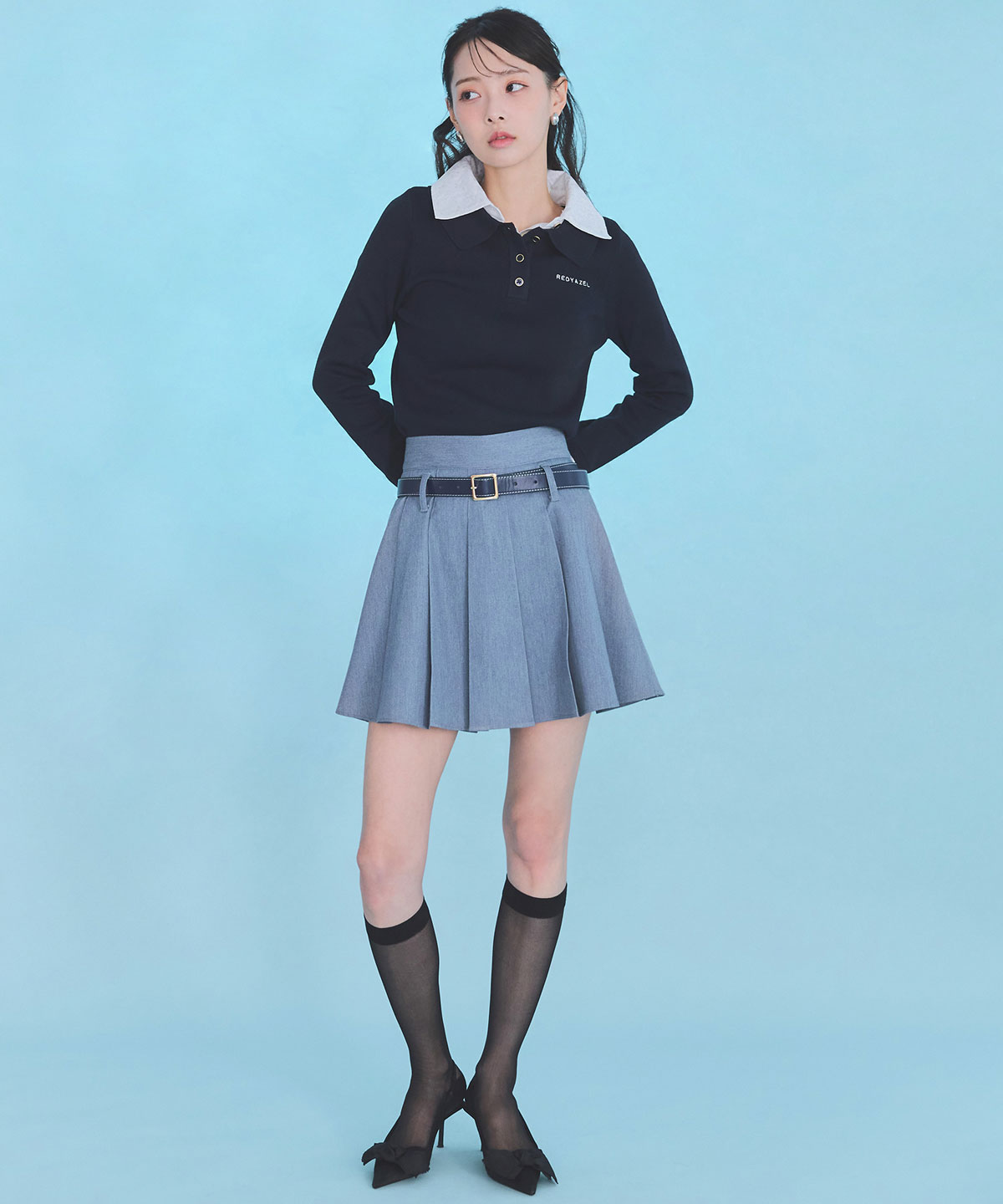 ダブルレースカラーポロニットプルオーバー