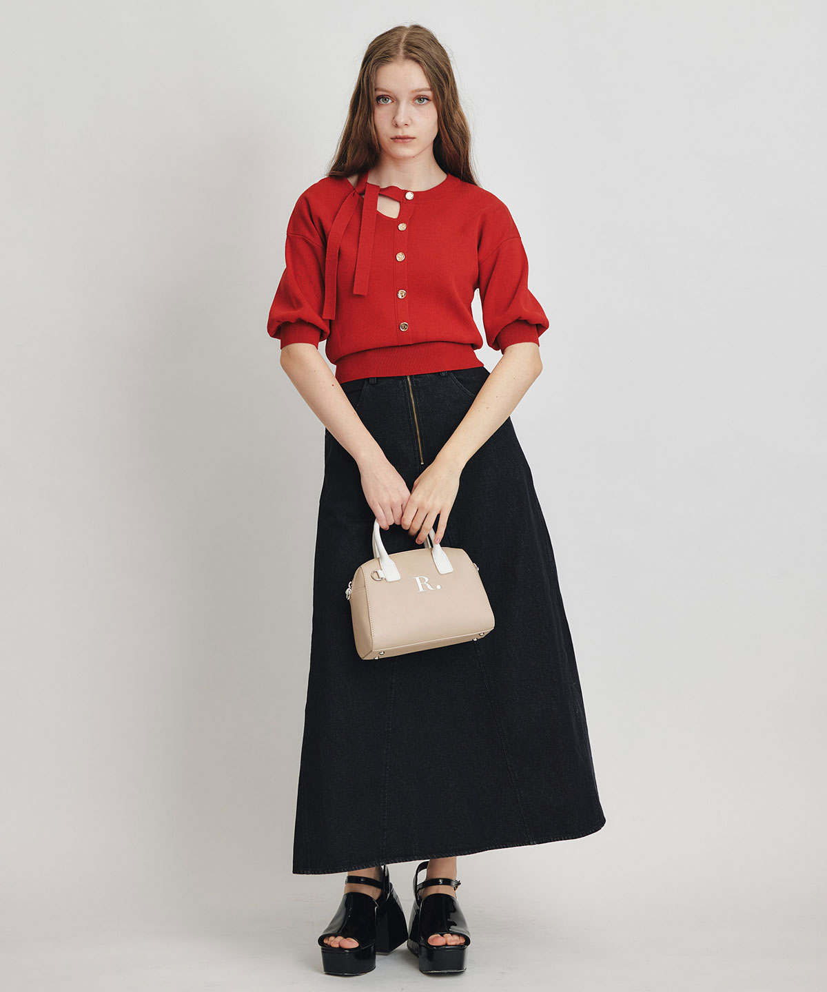 アシメカットデザインハーフスリーブニットプルオーバー