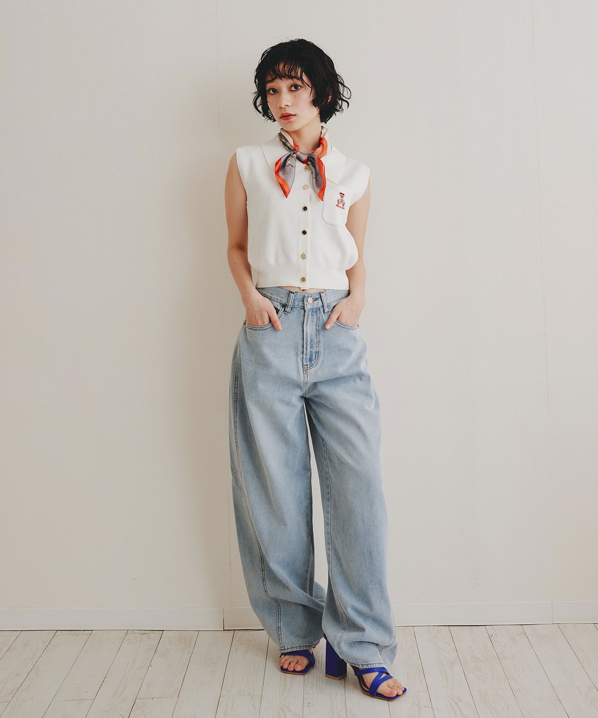 Azelyポロニットノースリーブプルオーバー