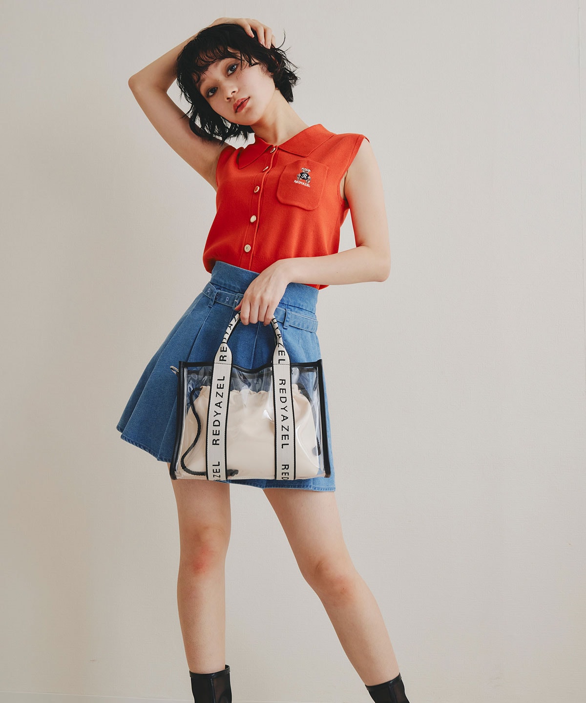 Azelyポロニットノースリーブプルオーバー