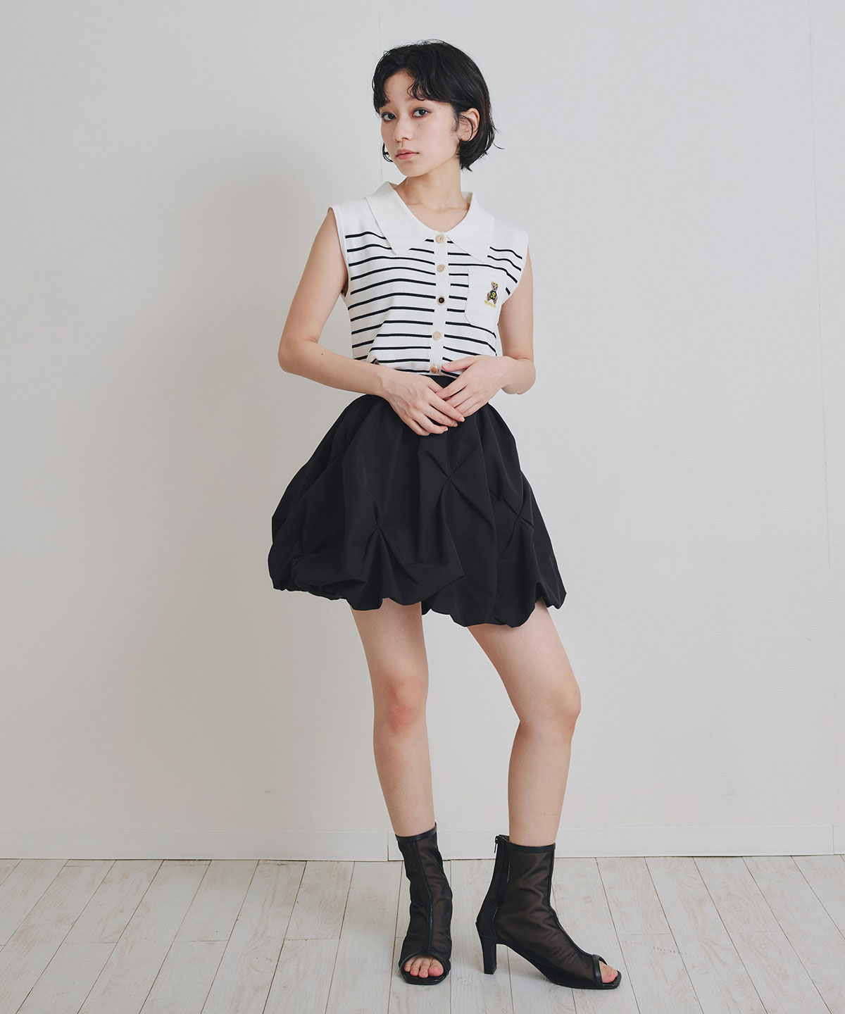 Azelyポロニットノースリーブプルオーバー