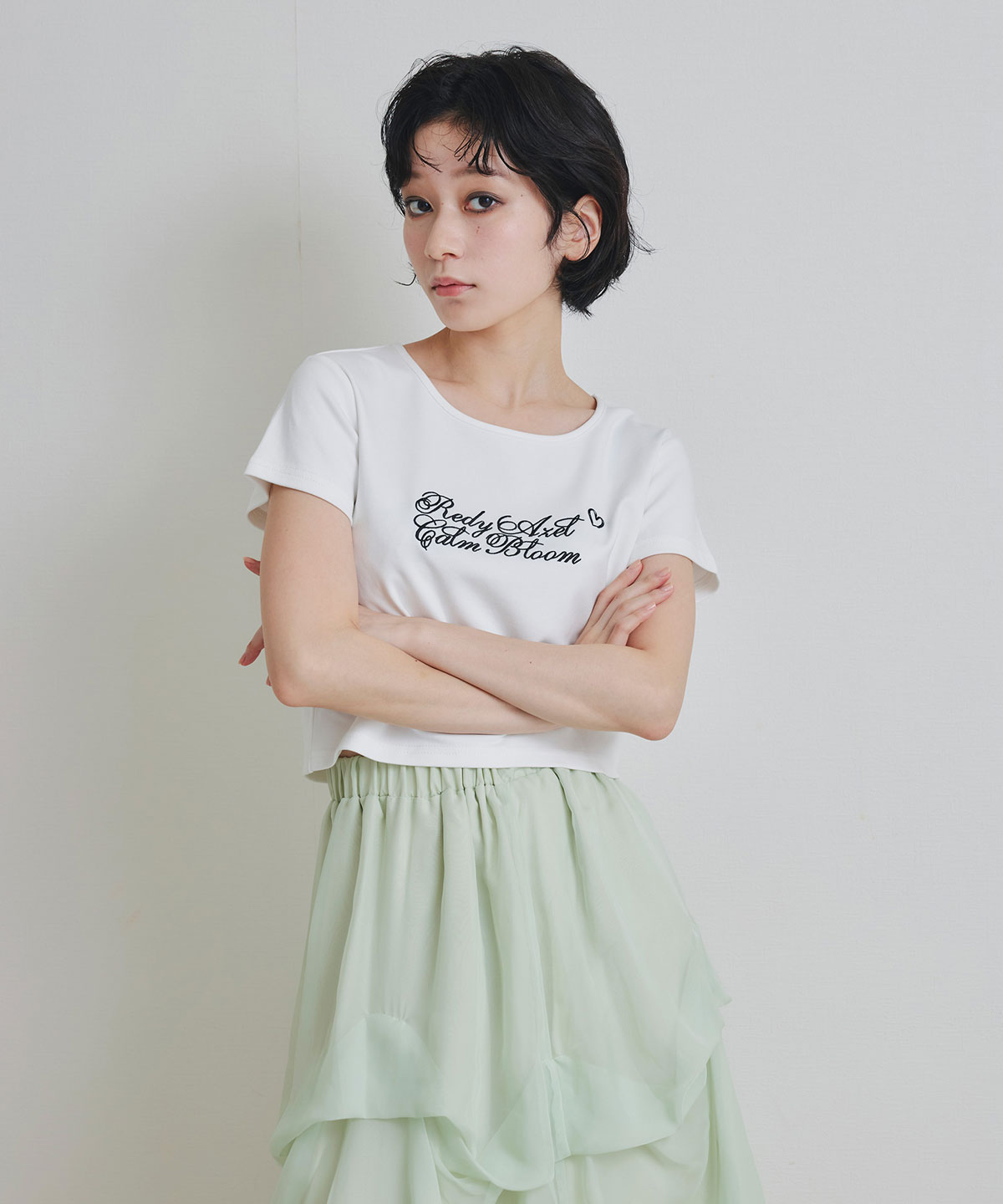 カリグラフィーロゴエンブロイダリークロップドTシャツ