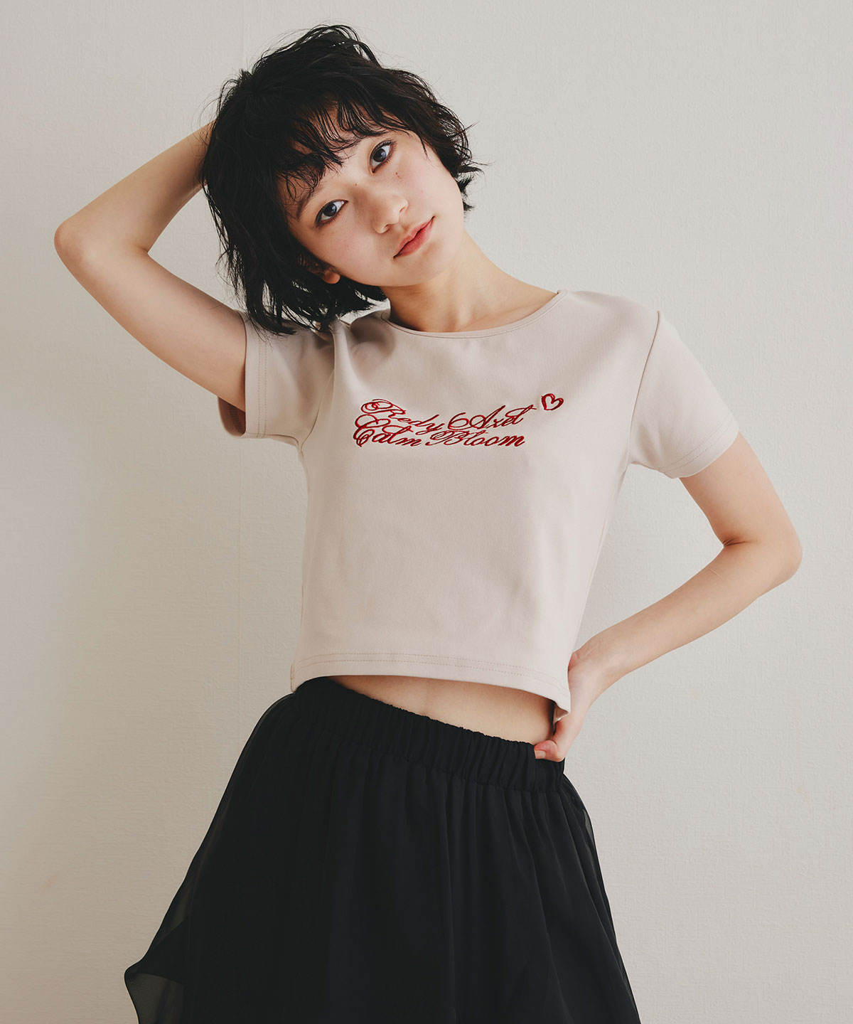 カリグラフィーロゴエンブロイダリークロップドTシャツ