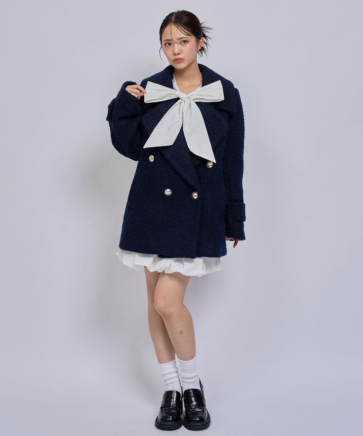 【=LOVE 大場花菜さん着用】GOLDボタンボアダブルコート