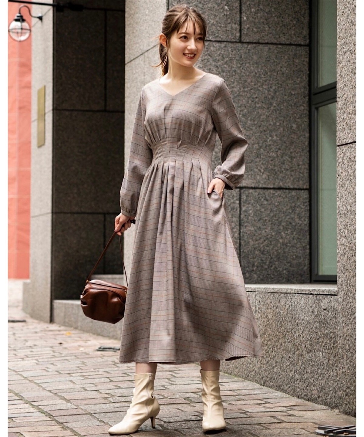 ウエストタックチェックワンピース M 茶系チェック Swingle 公式オンラインショップ バーンデストローズ