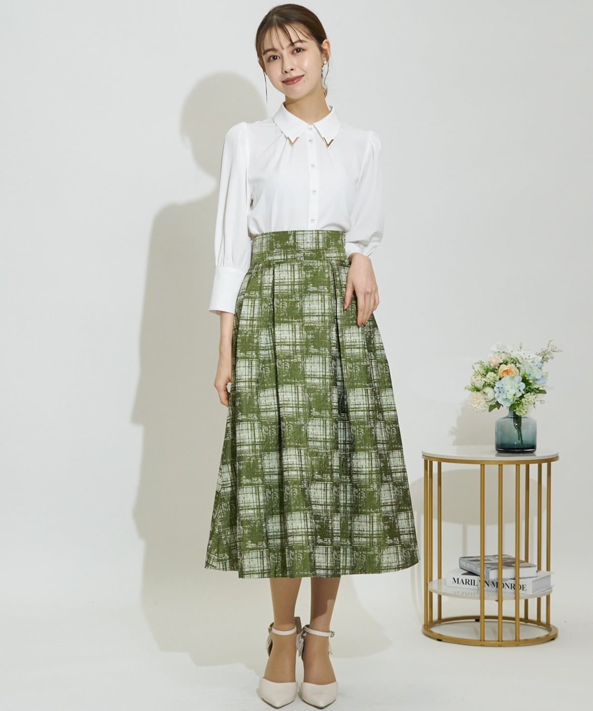 アートチェックタックフレアスカート