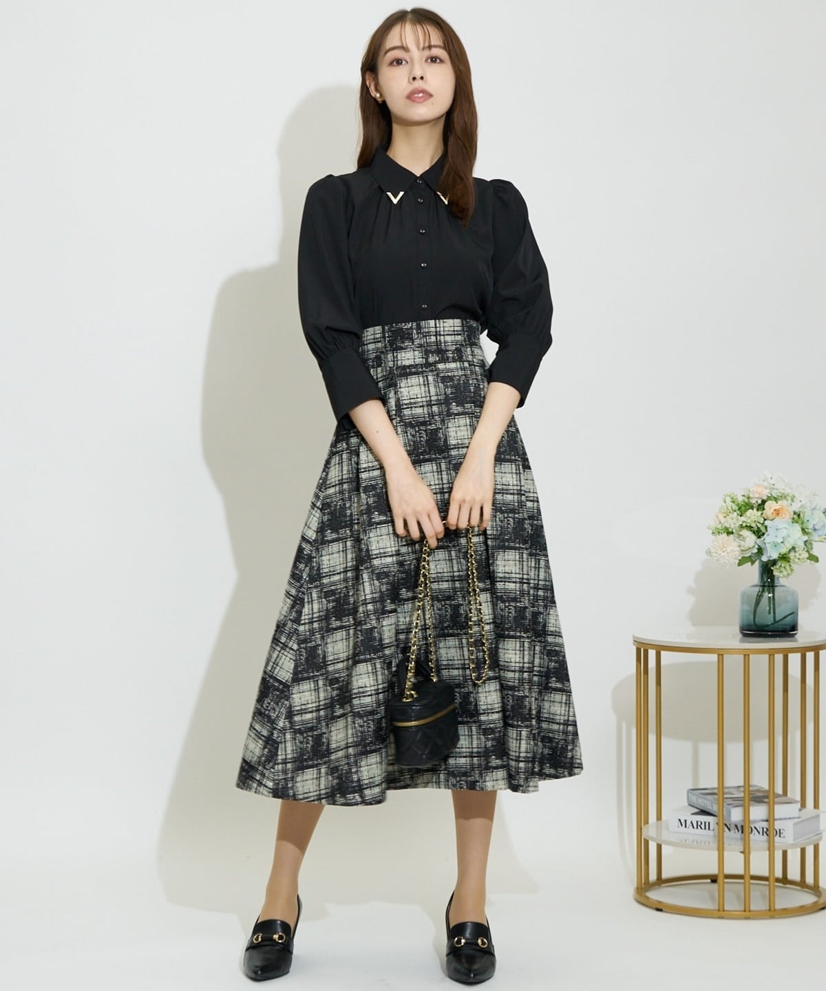 アートチェックタックフレアスカート