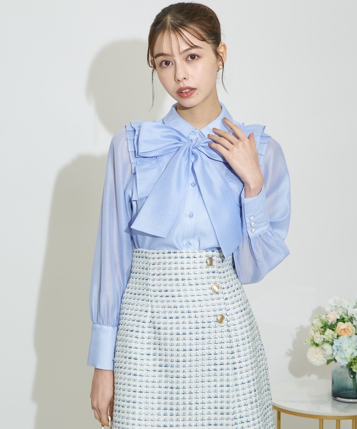 金ボタンミックスツイードミニスカート