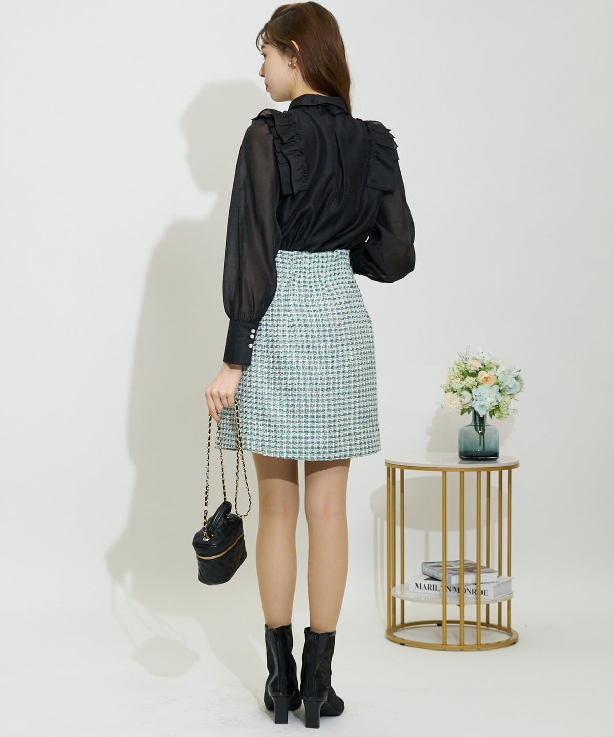 金ボタンミックスツイードミニスカート