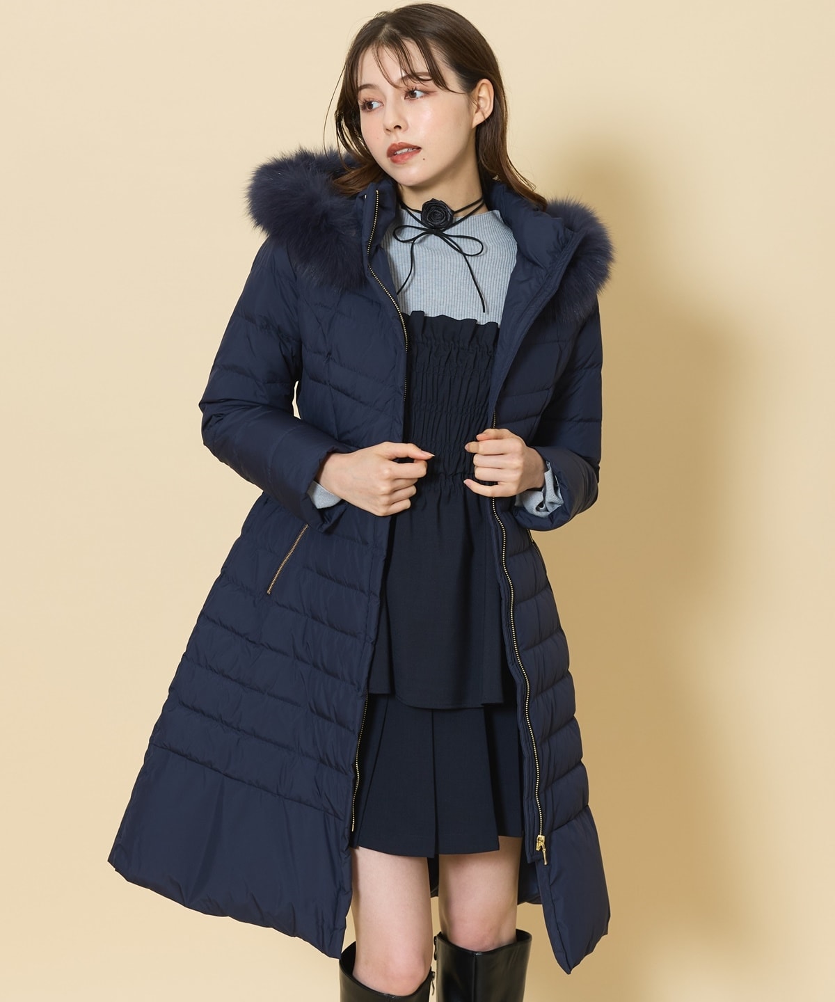 FOXファー付エレガンスロングダウンコート