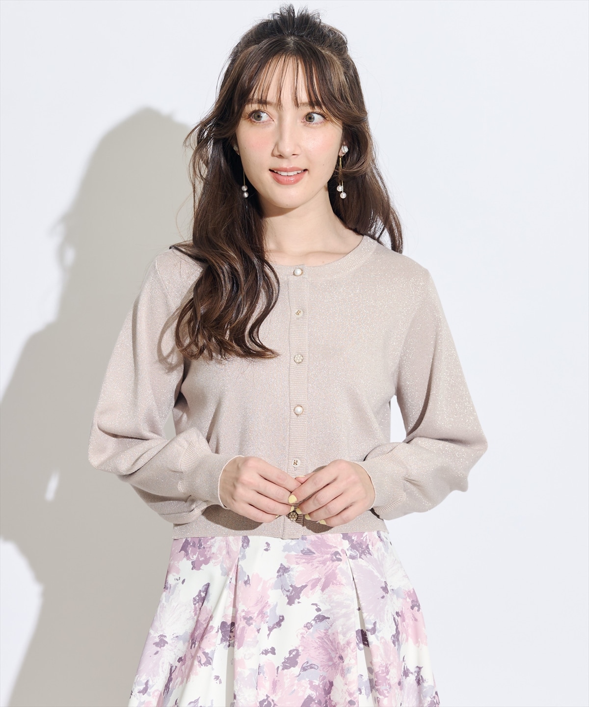 ベーシックマルチボタンラメニットカーディガン