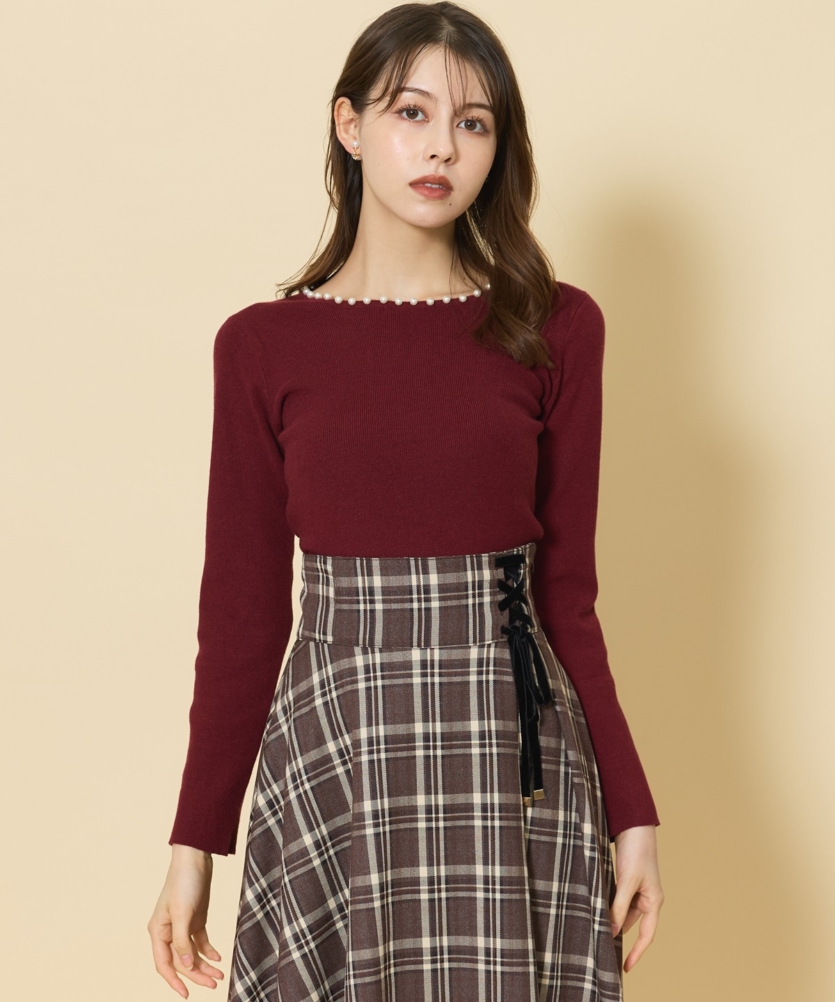 エレガンスパールネックニットプルオーバー