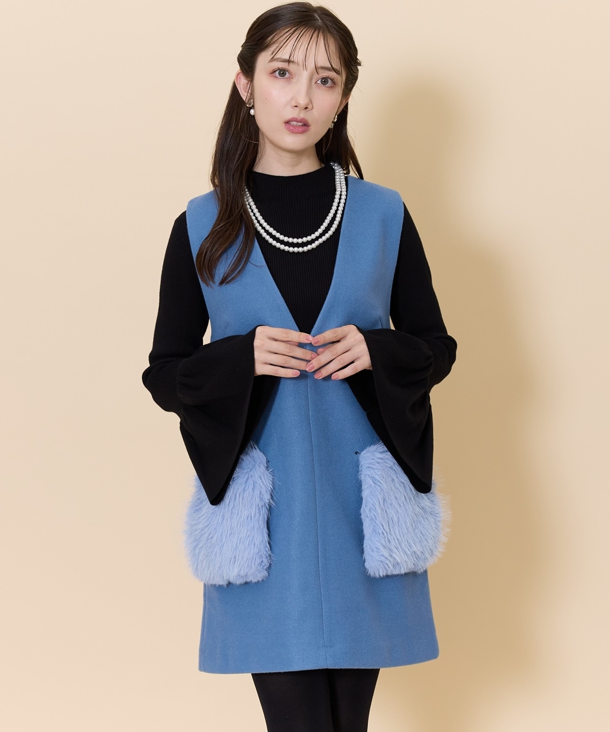 フレアスリーブボトルネックニットプルオーバー