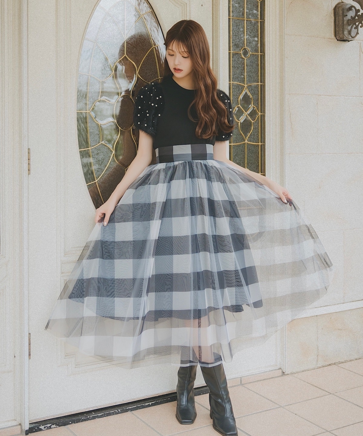 パールフェザースリーブニットプルオーバー