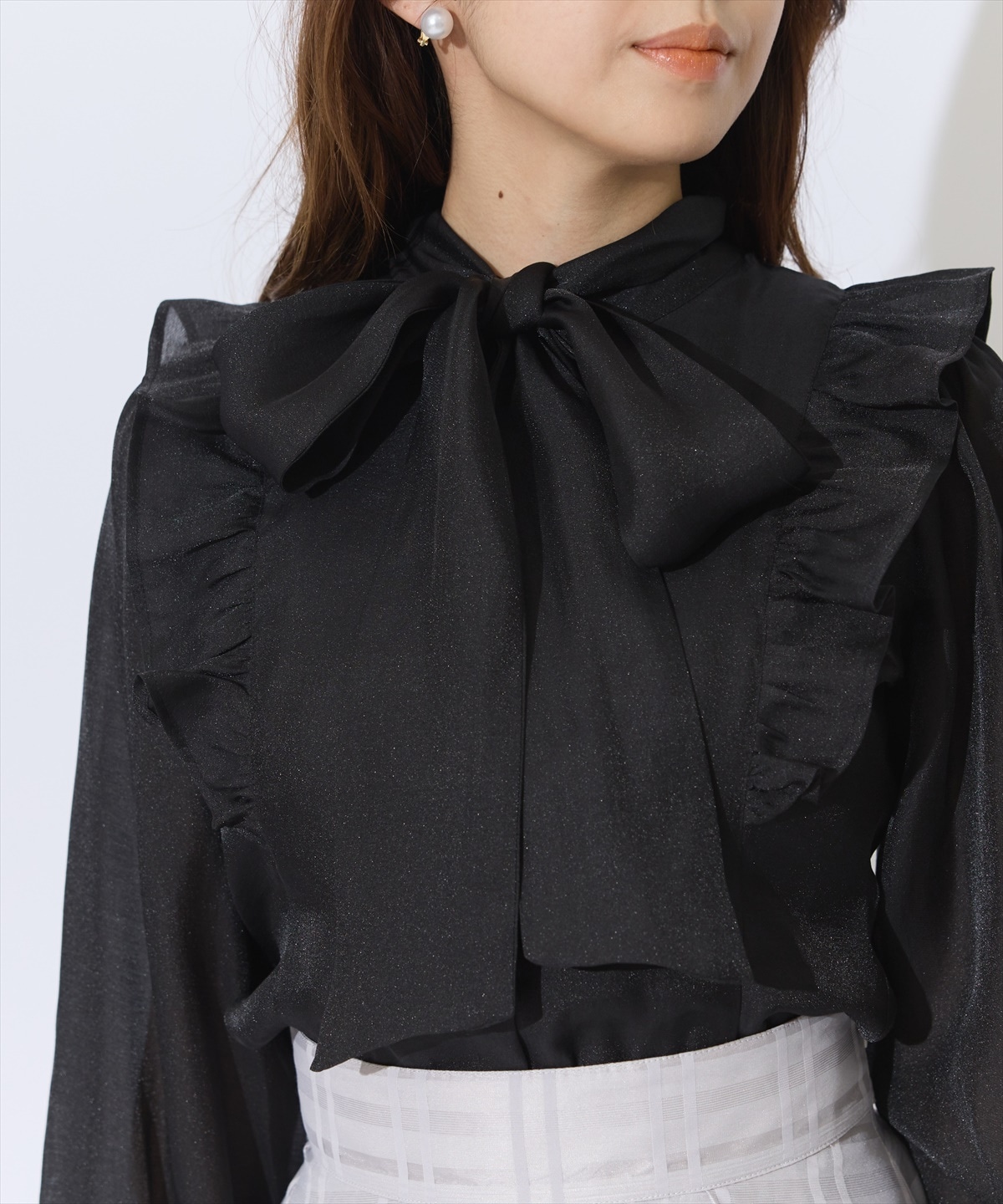クレープフリルボウタイブラウス