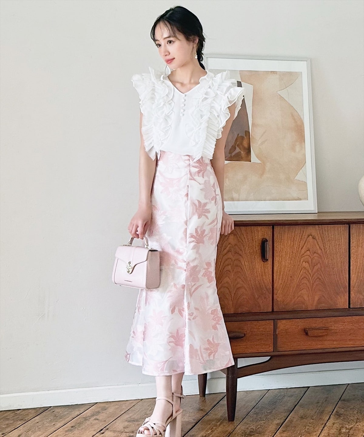 シフォンチュールフリルシアーブラウス