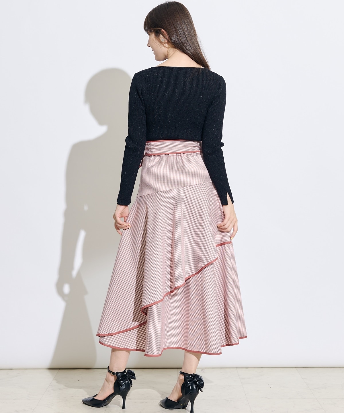 リボンベルトアシメフレアパイピングスカート