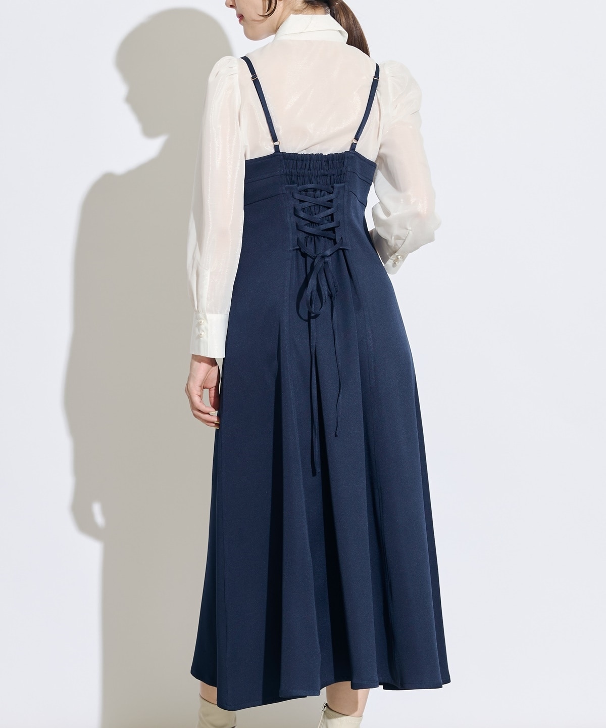 2WAYボウタイブライトシアーシャツレイヤードキャミワンピース