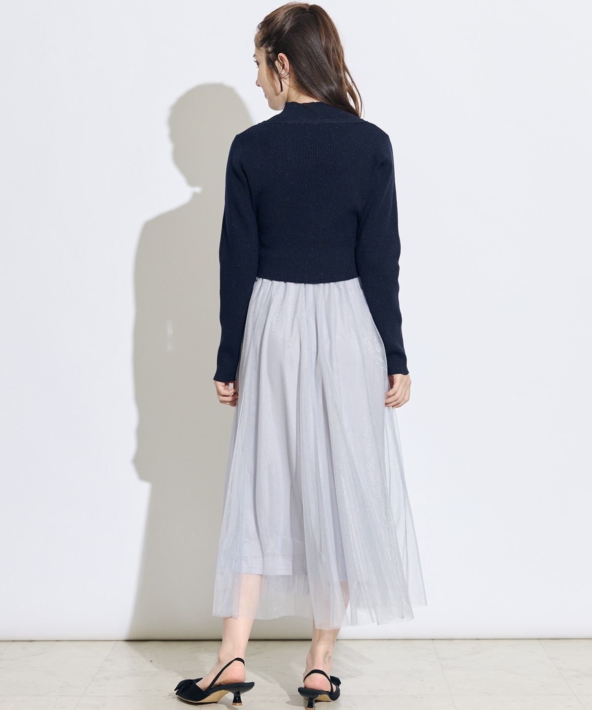 【展示会3位】カーディガンアンサンブルラメニットドッキングワンピース