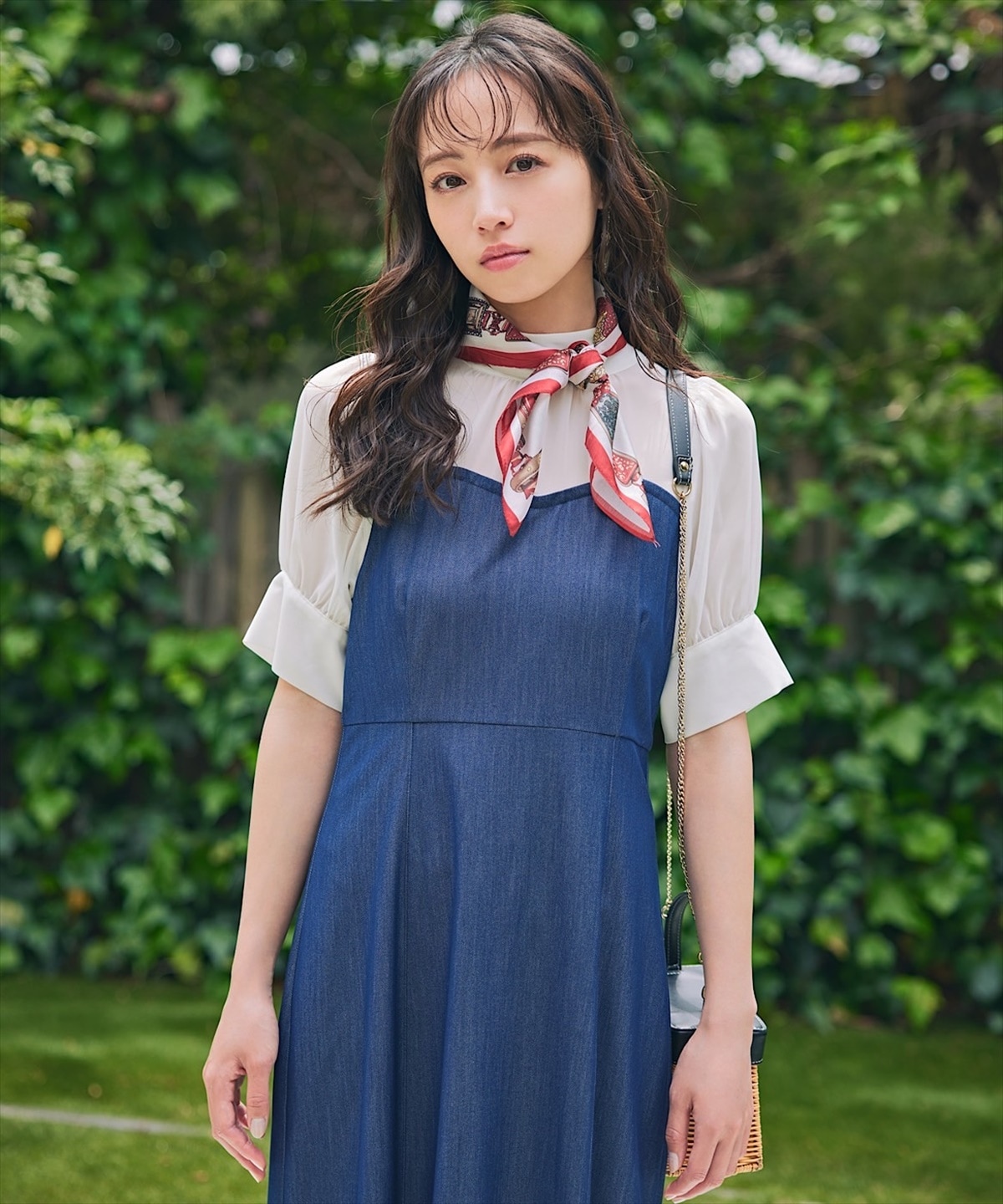 バックリボン異素材ドッキングマーメイドデニムワンピース