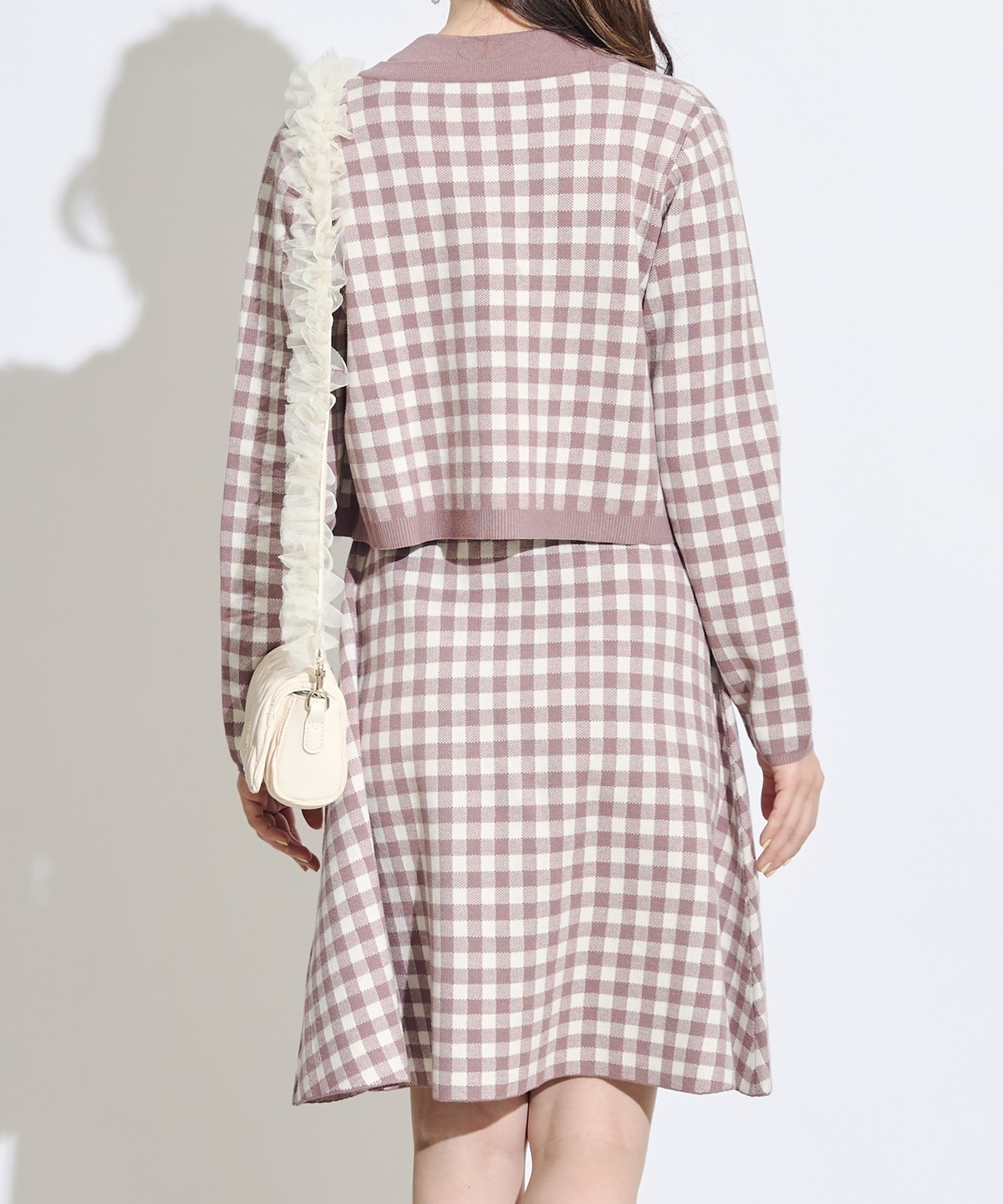 配色ギンガムチェックニットカーディガン