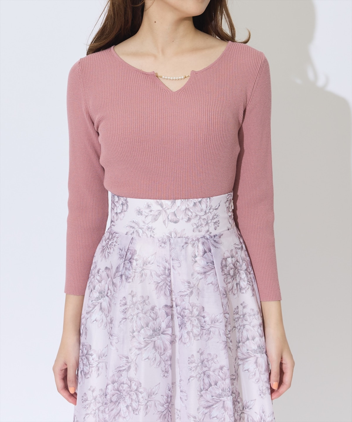 パールキーネックニットプルオーバー