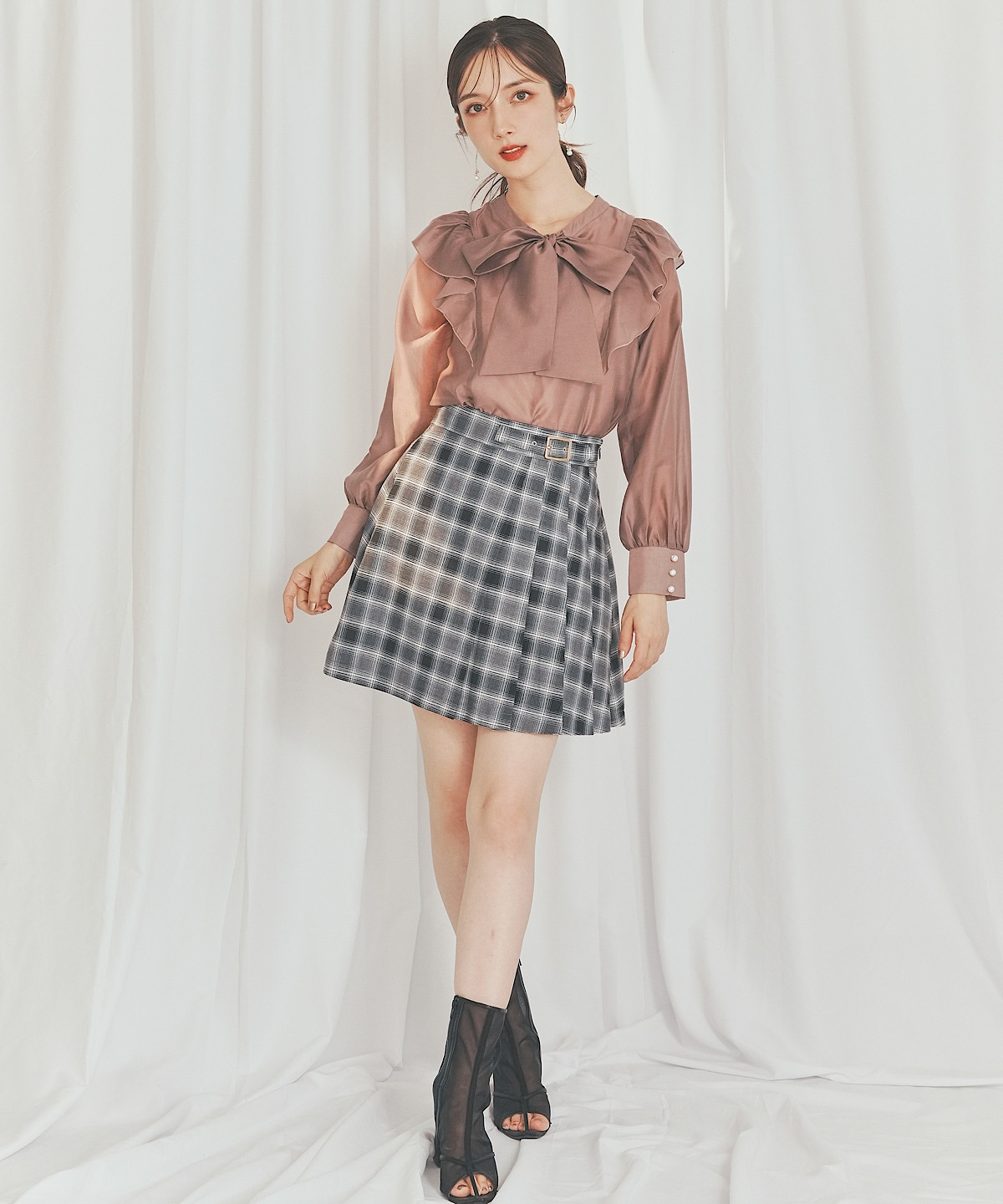 2WAYシアーフリルボウタイブラウス