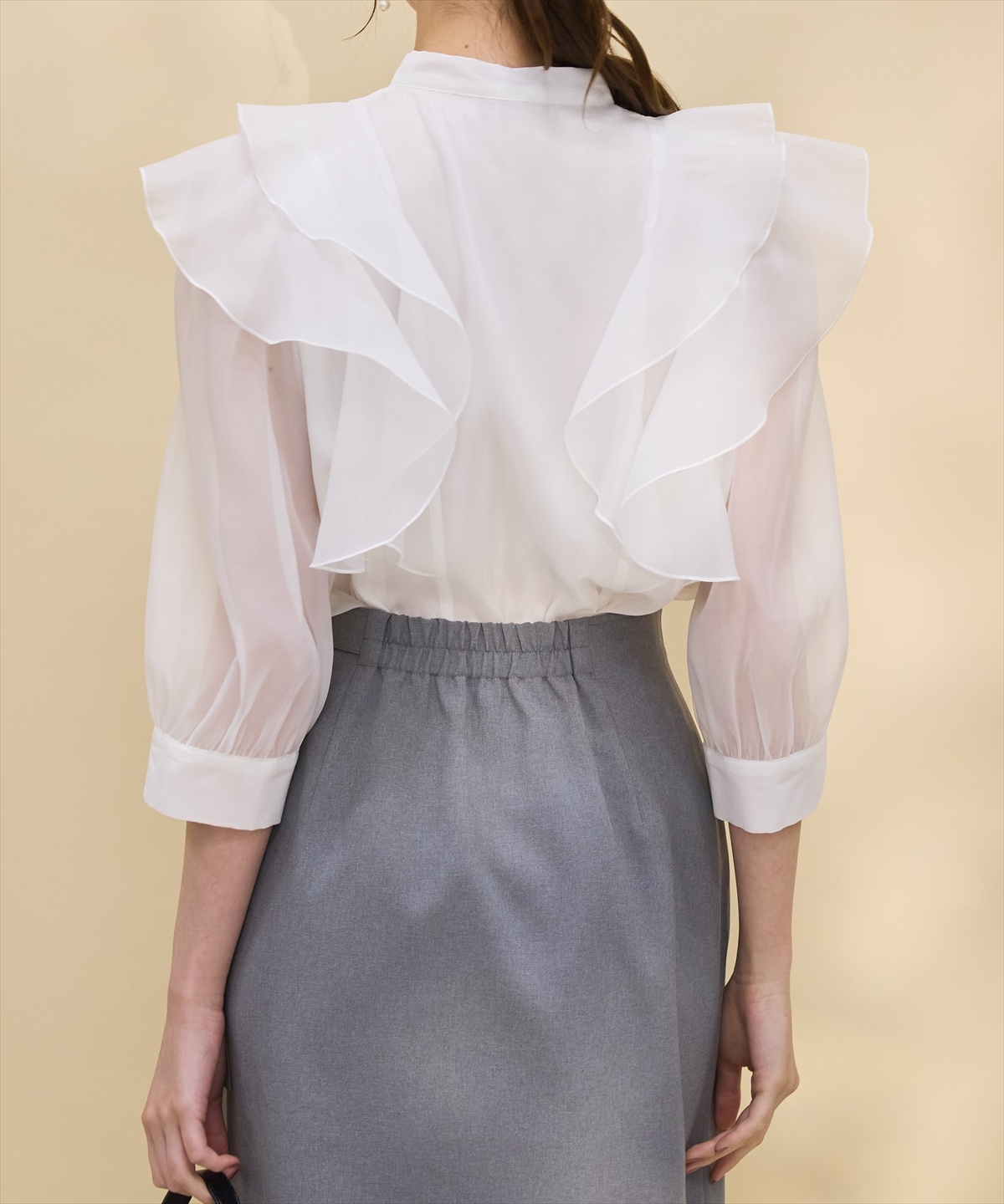 七分袖ボウタイブラウス