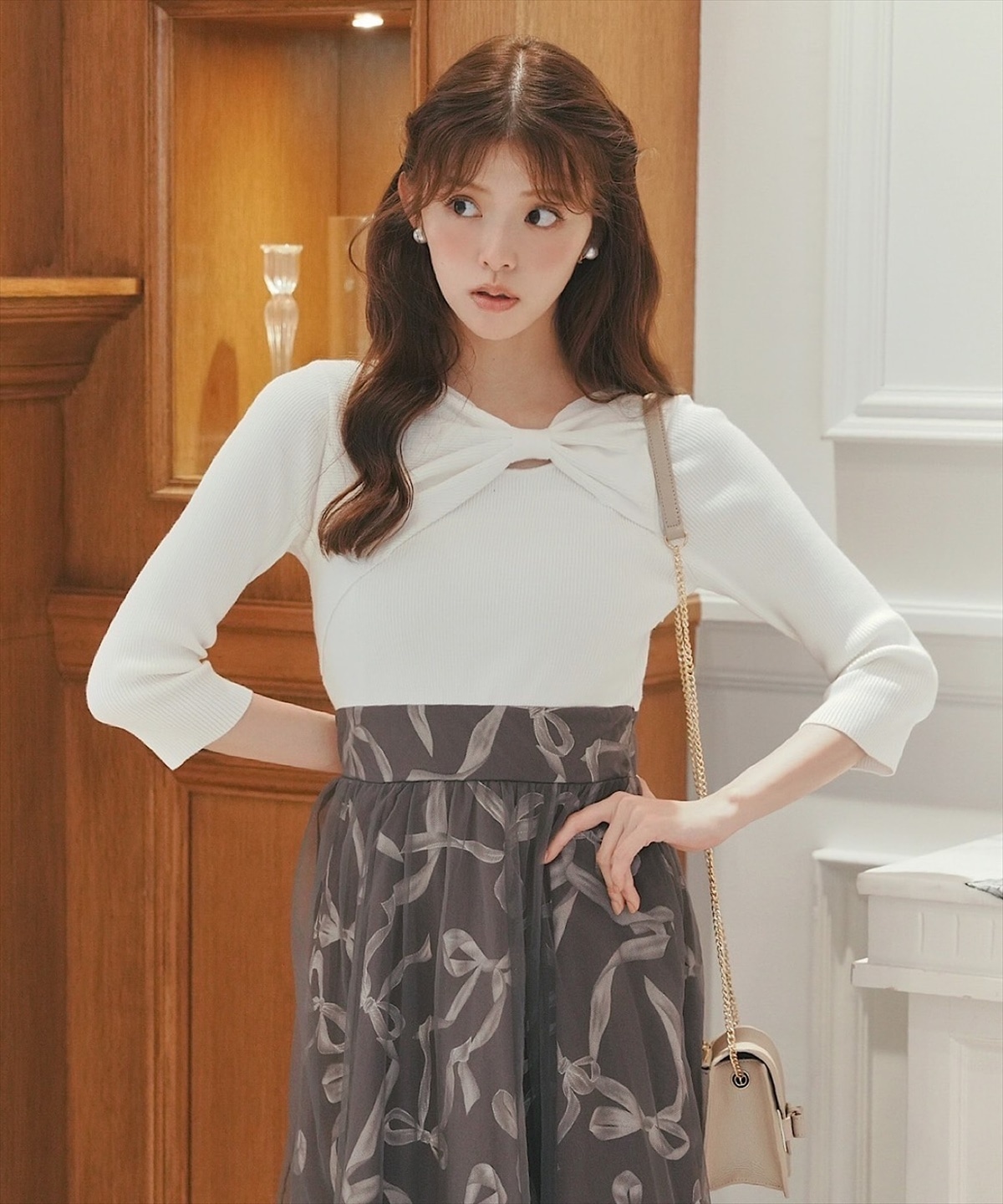 リボンデコレーションドッキングワンピース