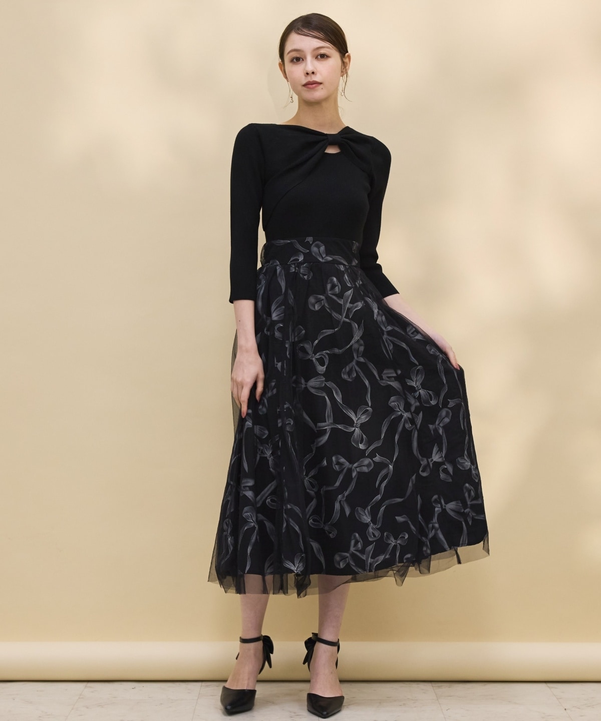 リボンデコレーションドッキングワンピース